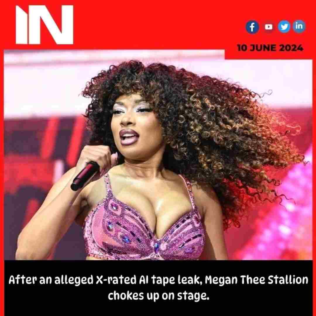 After an alleged X-rated AI tape leak, Megan Thee Stallion chokes up on stage.