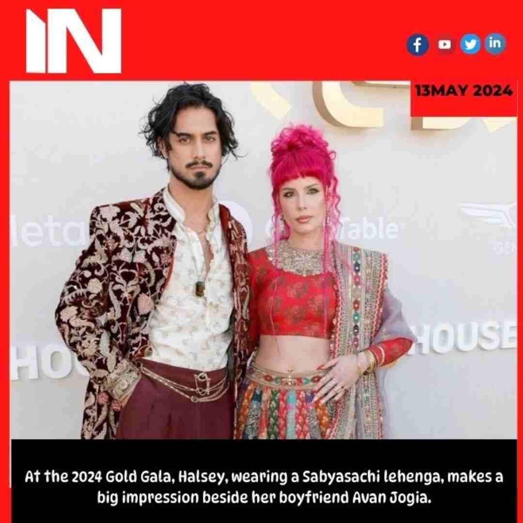 At the 2024 Gold Gala, Halsey, wearing a Sabyasachi lehenga, makes a big impression beside her boyfriend Avan Jogia.