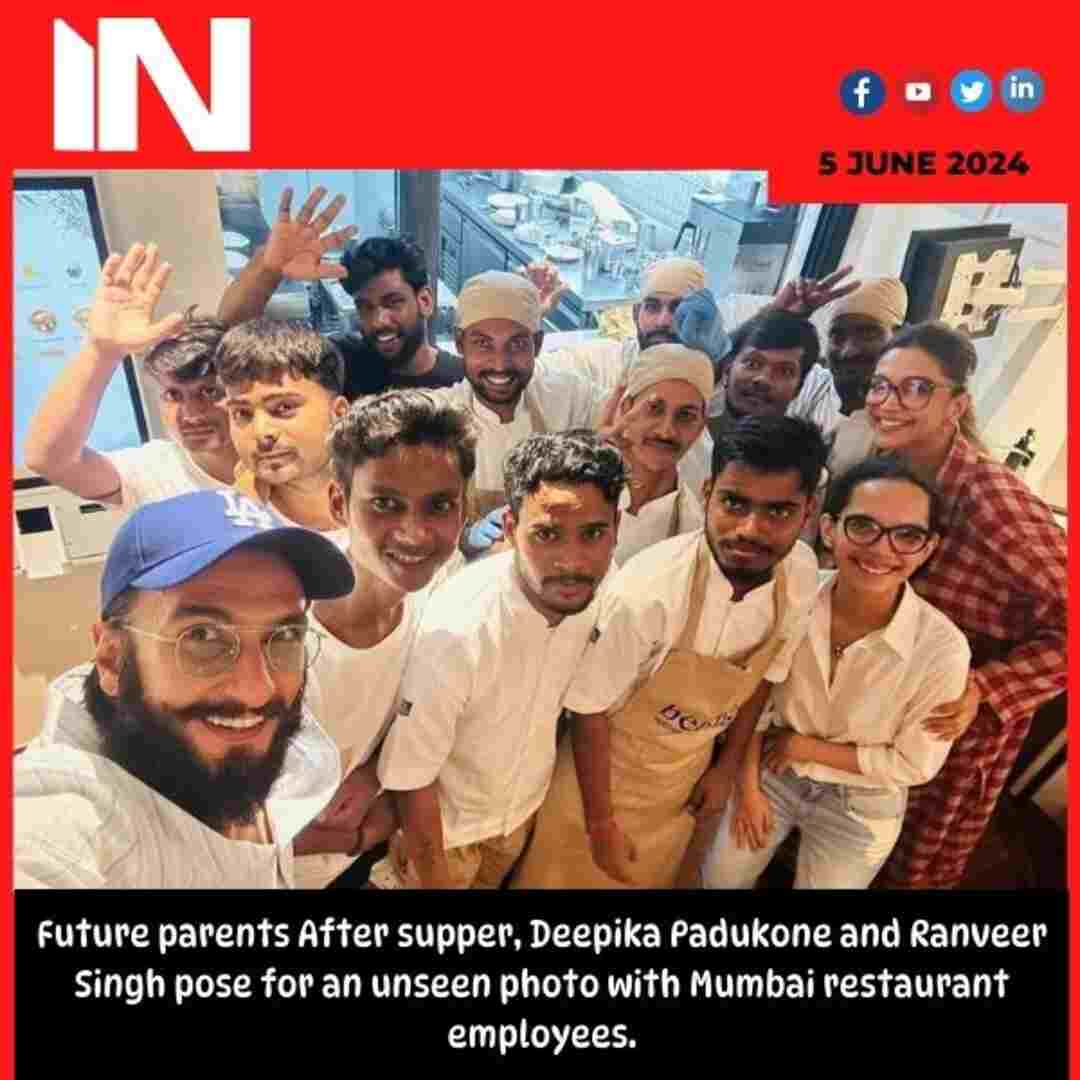 Future parents After supper, Deepika Padukone and Ranveer Singh pose for an unseen photo with Mumbai restaurant employees.