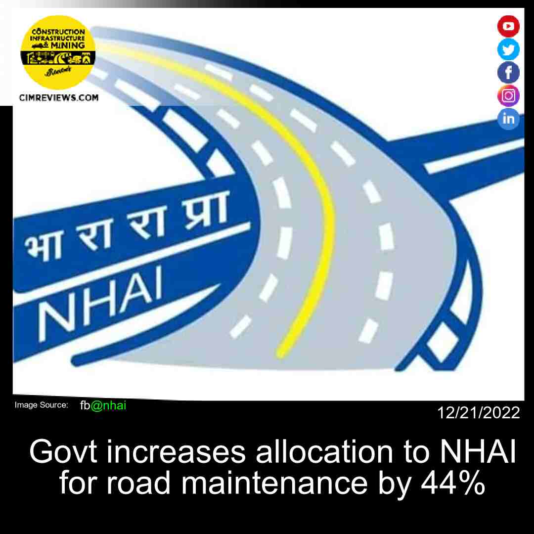 Govt increases allocation to NHAI for road maintenance by 44%